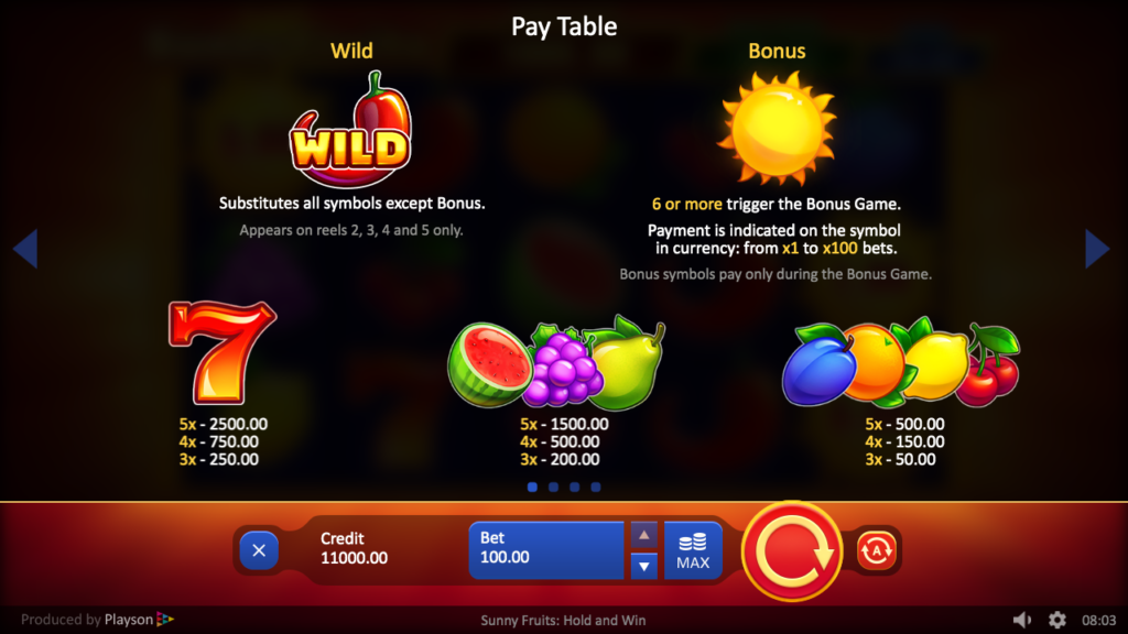 Sunny-fruits-hold-and-win-Max-Paytable