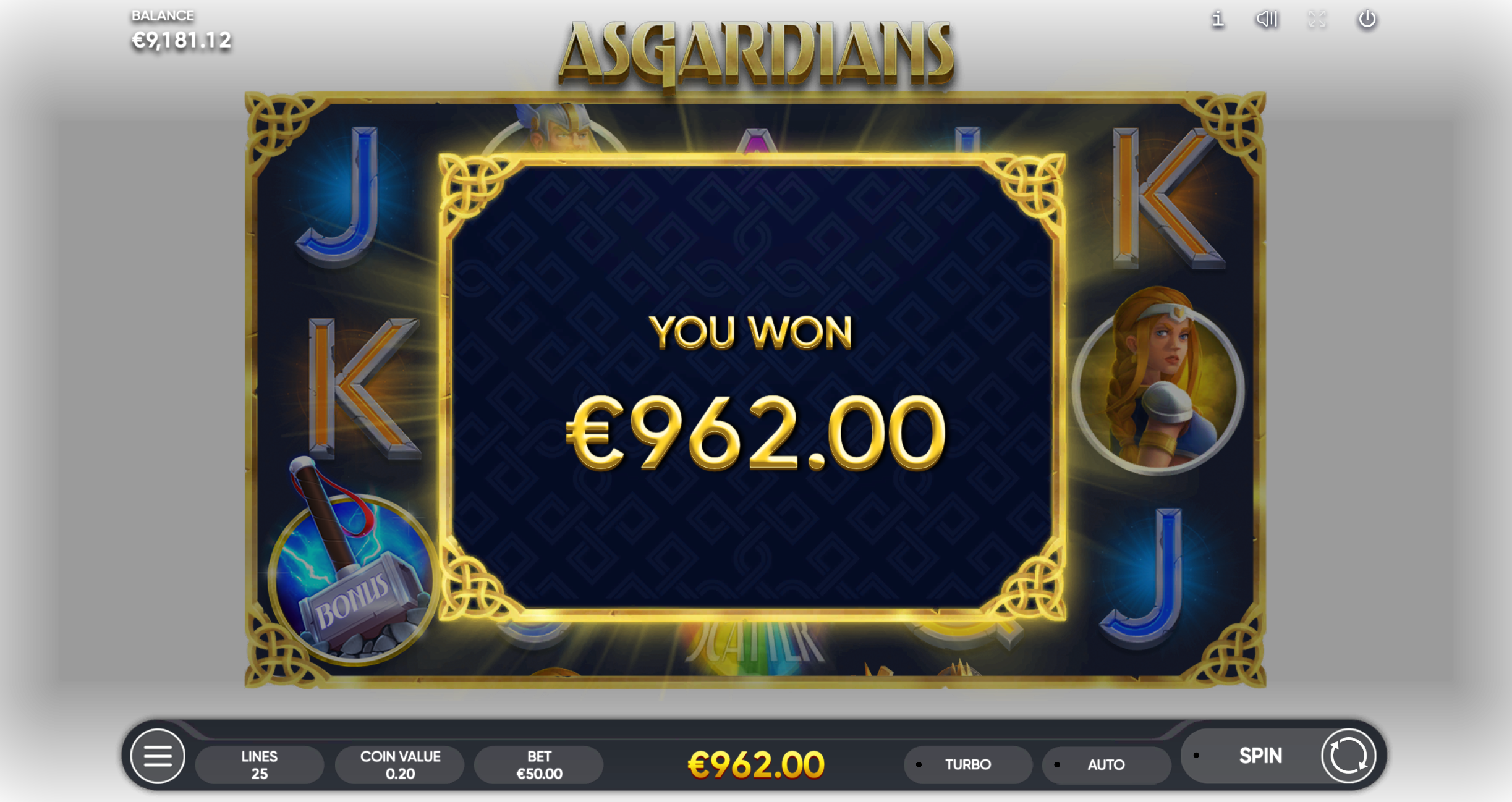 Endorphina Asgardian Bonus Winnings